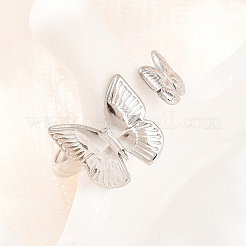 女性用304ステンレススチールカフオープンリング  蝶  ステンレス鋼色  11.5mm  usサイズ8 1/2(18.5mm)&nbsp;RJEW-A102-07P