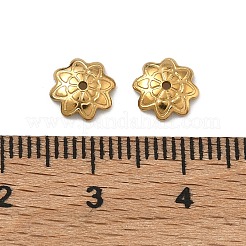 304ステンレススチールビーズキャップ  イオンプレーティング（ip）  ラックめっき  花  18KGP本金メッキ  7.5x1.7mm  穴：0.8mm&nbsp;STAS-P448-09D-G