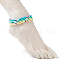 4 pièces 4 couleurs à la main en argile polymère perles heishi bracelets de cheville extensibles pour femmes&nbsp;AJEW-AN00468