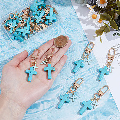 20 шт. подвеска-крест из синтетической бирюзы и сплава эмали HJEW-NB00254