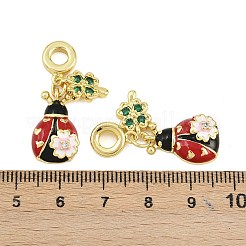 Европейские подвески-божьи коровки из латуни с красной и черной эмалью KK-D005-12G
