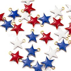 30個3色真鍮チャーム  エポチャーム  スター  7月4日アメリカ独立記念日  ミックスカラー  10.5x10x1.5mm  穴：1mm  10個/カラー&nbsp;KK-LS0001-25G