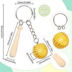 12 шт. мини-брелок-подвеска из искусственной кожи в виде бейсбольной биты из дерева DIY-SP0001-51B