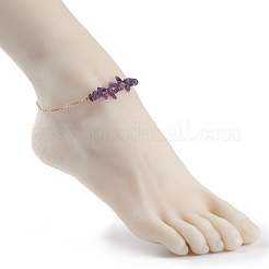 Cavigliere con perline di ametista naturale incastonate con catene in acciaio inossidabile 304&nbsp;AJEW-AN00481-03