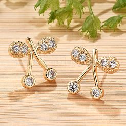 Женские серьги-гвоздики из латуни с микропаве и прозрачным кубическим цирконием EJEW-G428-26G-01