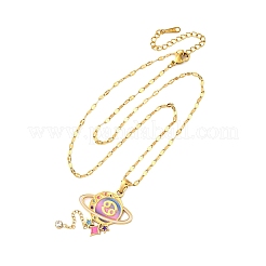 304 Edelstahl Hot Pearl Emaille Konstellation Planet Anhänger Halsketten&nbsp;NJEW-D310-01D-G