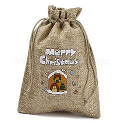 Bolsas de embalaje de arpillera impresas navideñas bolsas con cordón&nbsp;ABAG-Q053-02B-11