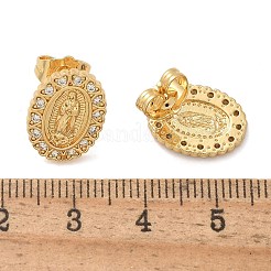 Овальные серьги-гвоздики с изображением Девы Марии из латуни с микропаве из прозрачных кубических цирконий&nbsp;EJEW-D305-10G