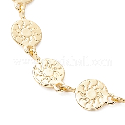 Латунные плоские круглые браслеты с узором в виде солнца.&nbsp;BJEW-JB13480