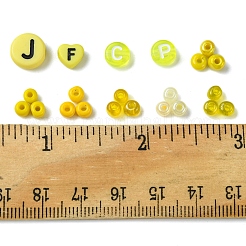 DIY フラットラウンド & ハート アクリル & ガラス シードビーズ ジュエリー作り ファインディング キット  きいろ  4~10x4~10x2.5~4.5mm  穴：1.2~2mm&nbsp;DIY-FS0006-43B