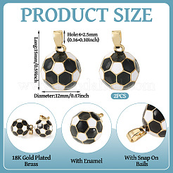 2個真鍮エナメルチャーム  サッカーのチャーム  ゴールドカラー  ブラック  15x12mm  穴：4x2.5mm&nbsp;KK-TA0008-66