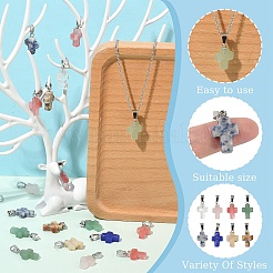 20 шт. подвески-кресты из вишневого кварцевого стекла/натурального розового кварца/зеленого авантюрина/сумасшедшего агата/унакита/кварцевого кристалла/голубой яшмы с пятнами G-YW0002-28