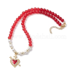 Ожерелье из латуни с кубическим цирконием в форме сердца NJEW-JN04599-02