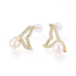 Серьги-гвоздики из натурального жемчуга из латуни PEAR-N020-08I