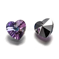 ロマンチックなバレンタインデーアイデアガラスチャーム  ファセット付き心臓ペンダント  パープル  18x18x10mm  穴：1mm&nbsp;X-G030V18mm-47