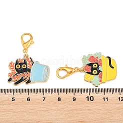 編み列カウンターチェーンとロッキングステッチマーカーキット  猫とポットの合金エナメルペンダントとアクリルビーズ付き  ミックスカラー  3.9~28.5cm  14個/セット&nbsp;HJEW-AB00509