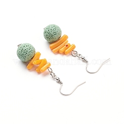 Серьги с подвесками из натурального вулканического камня EJEW-E260-B08