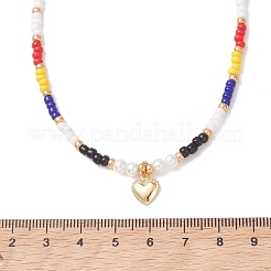 Colliers pour femmes avec pendentif cœur en acier inoxydable 304 et perles de verre&nbsp;NJEW-MZ00146-01