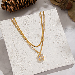 Двухслойные ожерелья в европейском стиле из нержавеющей стали с прозрачными кубическими циркониями и подвеской в виде змеи ND1910