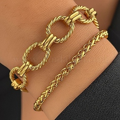 2-teiliges Armbandset aus gedrehter ovaler Gliederkette und Weizenkette aus Edelstahl 304 für Herren&nbsp;WG27167-01