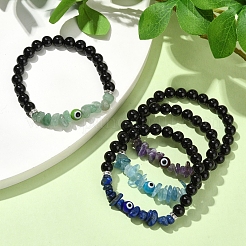 Set di braccialetti elasticizzati con perline di vetro e pietre preziose miste naturali da 4 pz e 4 stili&nbsp;BJEW-TA00450