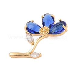 真鍮製ガラスチャーム  花  多面カット  ゴールドカラー  藤紫色  31x19x8mm  穴：5x3mm&nbsp;KK-B100-041G-07