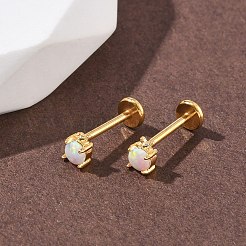 Orecchini a bottone in opale sintetico in acciaio inossidabile 304&nbsp;EJEW-B143-01G-01