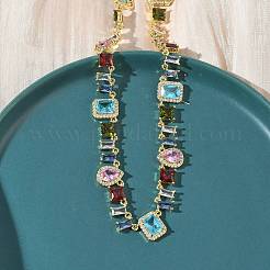 Теннисные ожерелья в форме капли с квадратом и латунным паве из разноцветных кубических цирконий NJEW-G183-09G