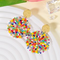Boucles d'oreilles pendantes rondes et plates en acier inoxydable 304 avec perles de rocaille en verre&nbsp;FS-WG93238-03