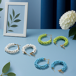 3 пара серег-колец из двухцветного сплава стеклянных бусин&nbsp;EJEW-GO0007-005B