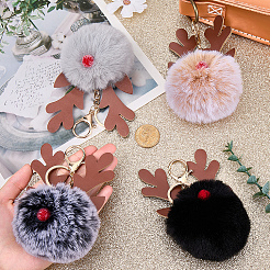 4 шт. 4 цвета рождественские помпоны-брелки в виде рогов оленя&nbsp;KEYC-CL0001-25