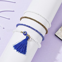 4 Stück 4-teiliges Stretch-Armband-Set mit Perlen aus Glassamen und Harz mit bösem Blick&nbsp;BJEW-JB09896-01