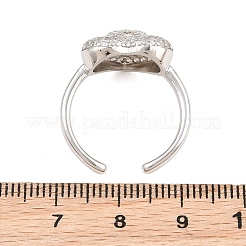 Bagues manchettes ouvertes en laiton serties de micro-pavés de zirconiums cubiques en forme de cœur pour femmes&nbsp;CU-CBA0A21-01P-02