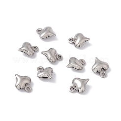 変色しない304ステンレススチールチャーム  パフハートチャーム  ステンレス鋼色  10x8x3.5mm  穴：1mm&nbsp;STAS-G291-14P