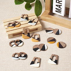 18pcs 9 pendentifs en résine et bois de noyer de style&nbsp;RESI-BT0001-16