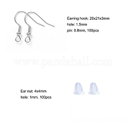 304ステンレススチールピアスフック  耳ワイヤーとプラスチック製ピアスキャッチ  ステンレス鋼色  20x21x3mm  穴：1.5mm&nbsp;STAS-CJ0013-01