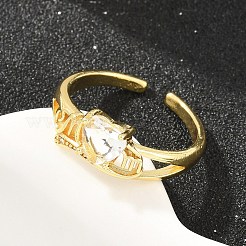 Anillos abiertos tipo brazalete de latón con circonitas cúbicas engastadas para el Día de la Madre&nbsp;CU-CBACDF6-06G-01