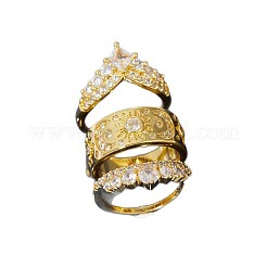 3 bague en laiton micro pavée en oxyde de zirconium transparent pour femme&nbsp;FS-WGDAF26-03