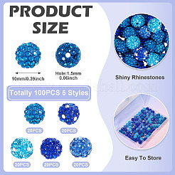 100 шт. 5 вида бусин из полимерной глины со стразами RB-TA0001-22B