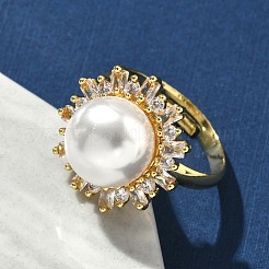 Регулируемые кольца для женщин с микропаве из латуни и кубическими цирконами RJEW-K295-01G