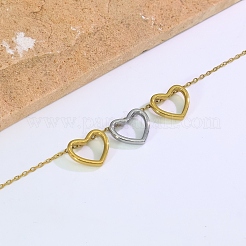 Collares con colgante de triple corazón de acero inoxidable de dos tonos para mujer&nbsp;OL9793