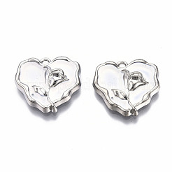 メッキ合金エナメルチャームラック  カドミウムフリー＆鉛フリー  プラチナ  バラとハート  ホワイト  20x21x4mm  穴：1.8mm&nbsp;ENAM-N060-15-03P