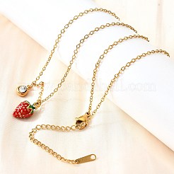 Ожерелья с подвесками из нержавеющей стали 304 с красной эмалью для женщин NJEW-U043-02B-G