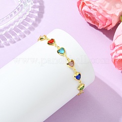 Verstellbare Armbänder aus Messing und Glas mit Herzgliederkette für Damen&nbsp;BJEW-JB14162