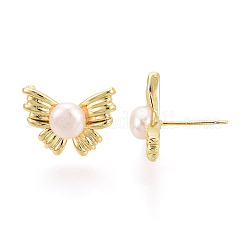 Серьги-гвоздики из натурального жемчуга из латуни PEAR-N020-08H