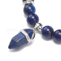 Braccialetto elasticizzato con perline rotonde in pietre preziose naturali con ciondoli a proiettile per donna&nbsp;BJEW-JB09018