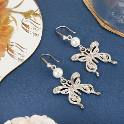 2 пара сережек-крючков из стерлингового серебра с родиевым покрытием и микропаве из кубических цирконий&nbsp;STER-BBC0007-09