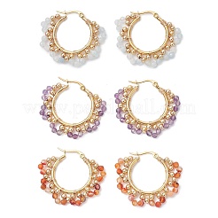 3 пара серег-колец из латуни с натуральными драгоценными камнями EJEW-TA00782