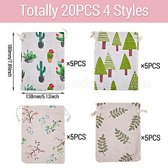 20 Stück 4 Stile Polycotton (Polyester-Baumwolle) Verpackungsbeutel mit Kordelzug&nbsp;ABAG-TA0002-09