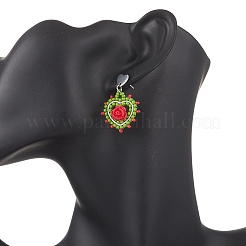 Pendientes colgantes de acero inoxidable con forma de corazón de vidrio&nbsp;EJEW-MZ00608